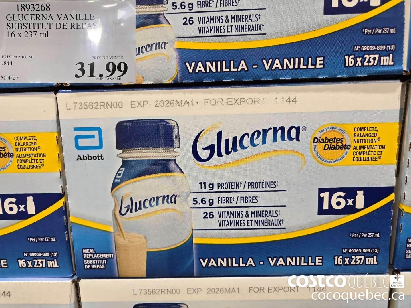 1893268 GLUCERNA VANILLE SUBSTITUT DE REPAS 16 x 237 ml  $31.99