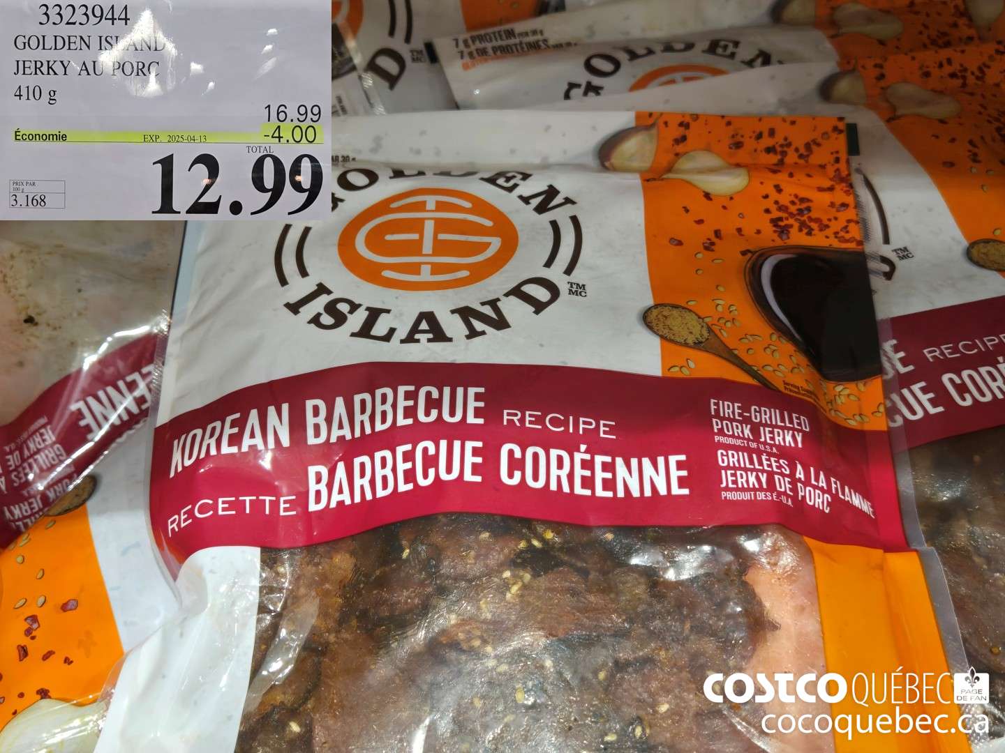 3323944 GOLDEN ISLAND JERKY AU PORC 410 g  ($4.00 INSTANT SAVINGS EXPIRES ON 2025-04-13) $12.99