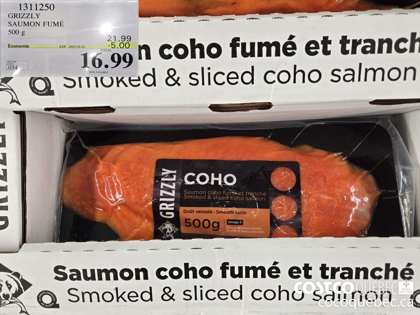 1311250 GRIZZLY SAUMON FUME 500 g  ($5.00 INSTANT SAVINGS EXPIRES ON 2025-04-20) $16.99