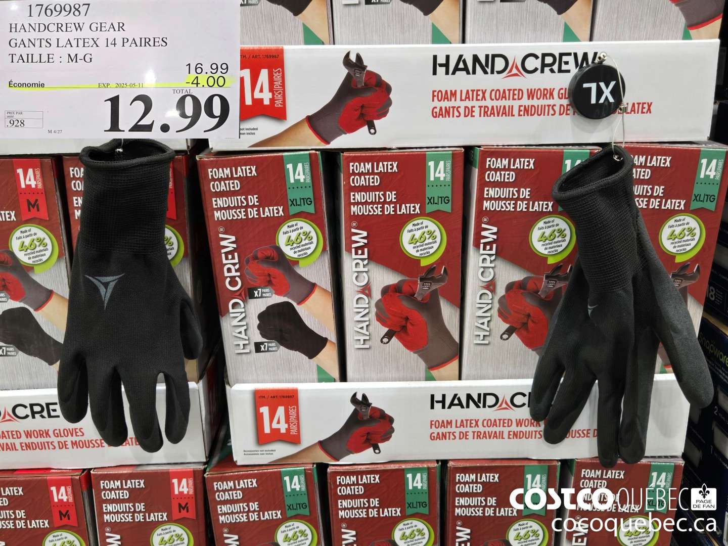 1769987 HANDCREW GEAR GANTS LATEX 14 PAIRES TAILLE : M-G  ($4.00 INSTANT SAVINGS EXPIRES ON 2025-05-11) $12.99