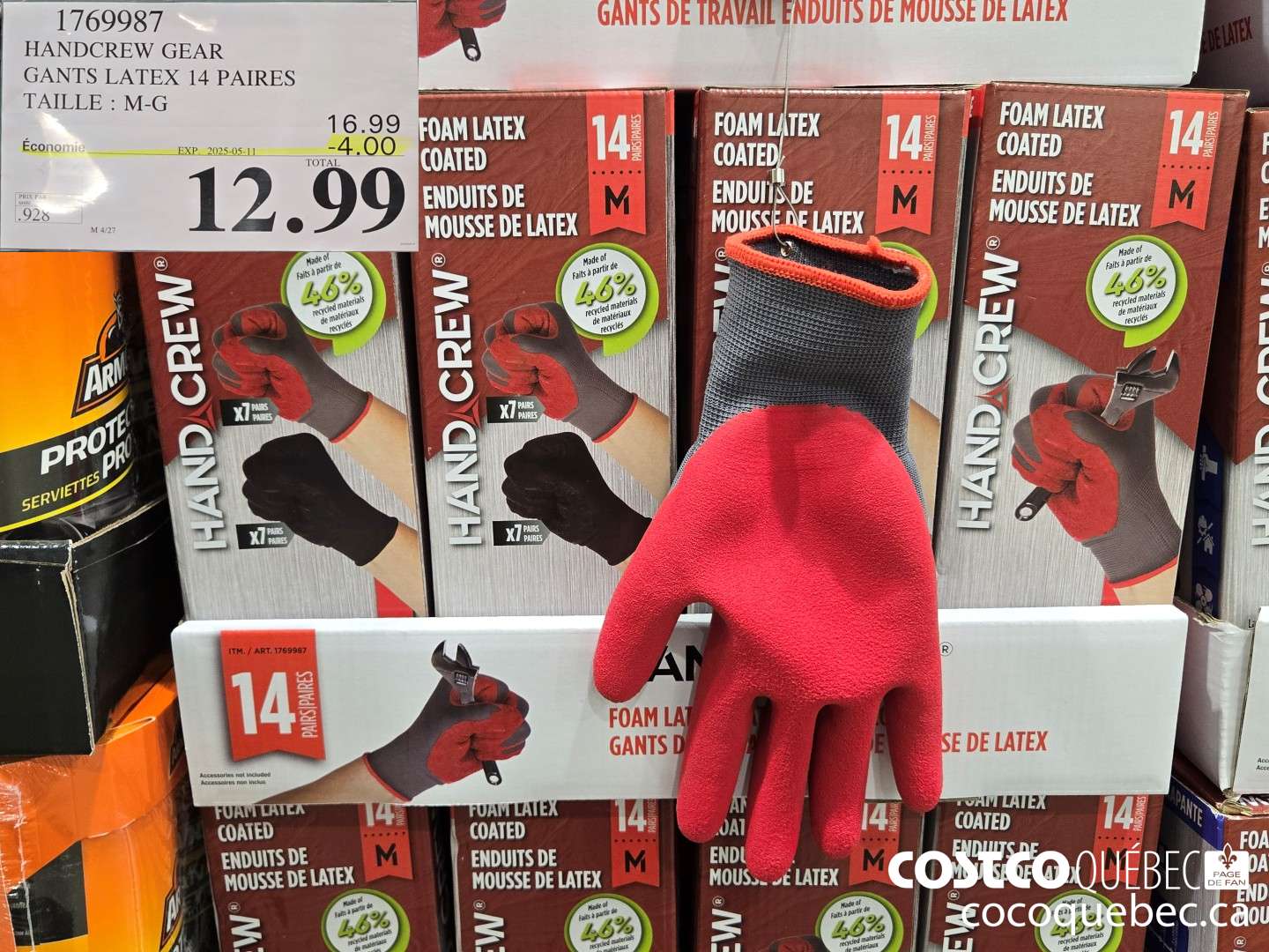 1769987 HANDCREW GEAR GANTS LATEX 14 PAIRES TAILLE : M-G  ($4.00 INSTANT SAVINGS EXPIRES ON 2025-05-11) $12.99