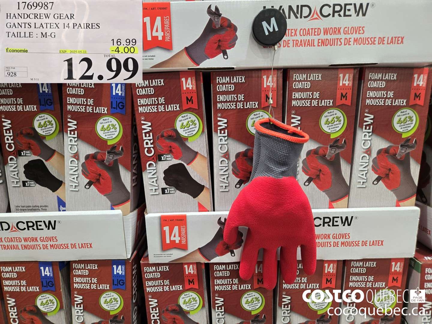 1769987 HANDCREW GEAR GANTS LATEX 14 PAIRES TAILLE : M-G  ($4.00 INSTANT SAVINGS EXPIRES ON 2025-05-11) $12.99