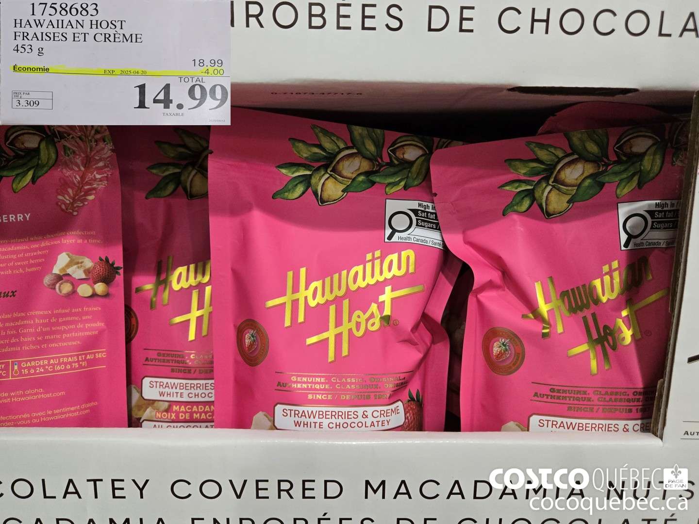 1758683 HAWAIIAN HOST FRAISES ET CREME MACADAMIAS 453 g  ($4.00 INSTANT SAVINGS EXPIRES ON 2025-04-20) $14.99