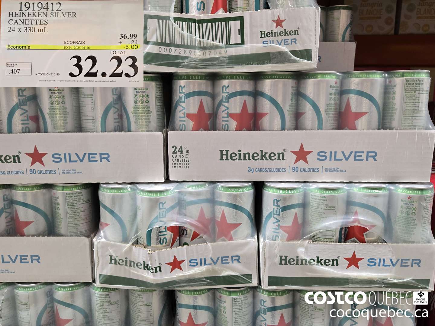 1919412 HEINEKEN SILVER CANETTES 24 x 330 mL  ($5.00 INSTANT SAVINGS EXPIRES ON 2025-04-16) $32.23