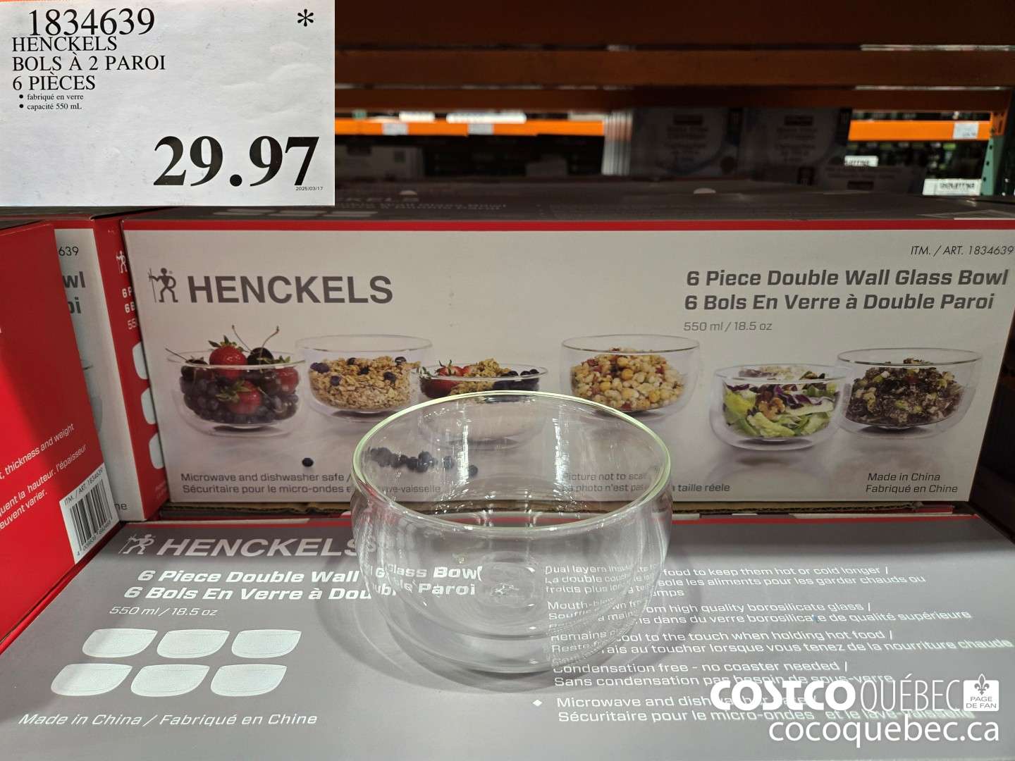 1834639 HENCKELS BOLS A 2 PAROI 6 PIECES  $29.97