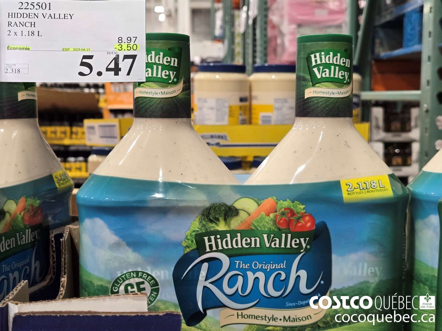 225501 HIDDEN VALLEY RANCH SAUCE A SALADE 2x 1.18L  ($3.50 INSTANT SAVINGS EXPIRES ON 2025-04-13) $5.47