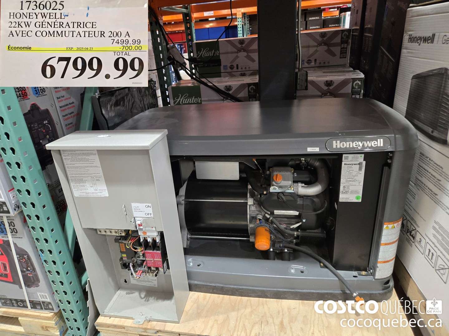 1736025 HONEY WELL 22KW GENERATRICE AVEC COMMUTATEUR 200 A  ($700.00 INSTANT SAVINGS EXPIRES ON 2025-04-23) $6799.99