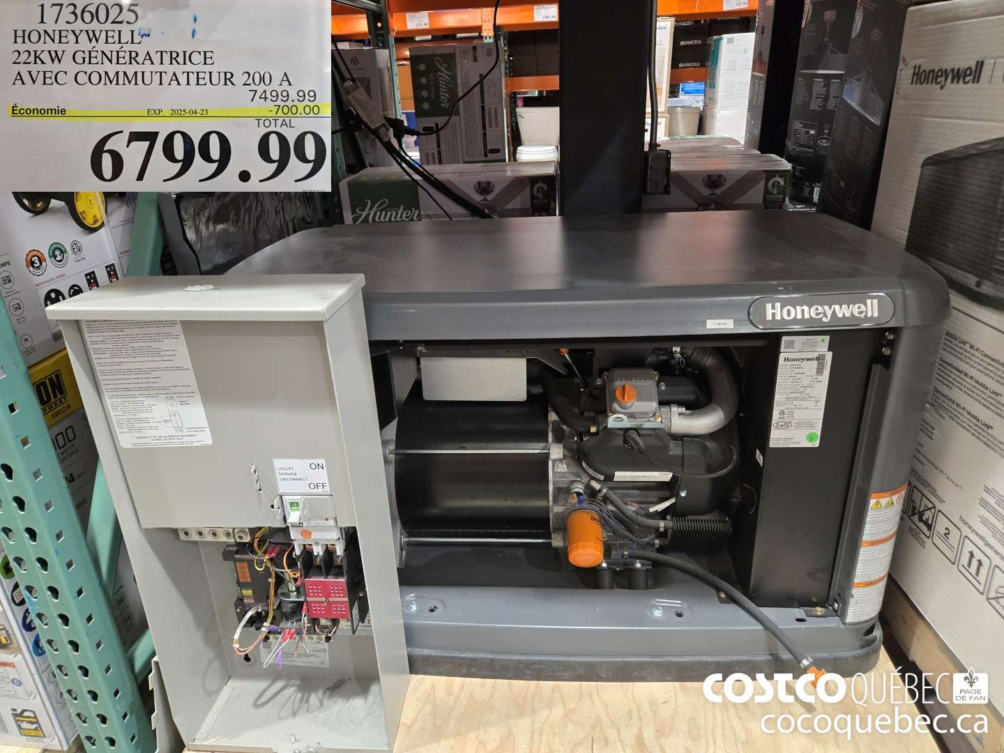 1736025 HONEY WELL 22KW GENERATRICE AVEC COMMUTATEUR 200 A  ($700.00 INSTANT SAVINGS EXPIRES ON 2025-04-23) $6799.99