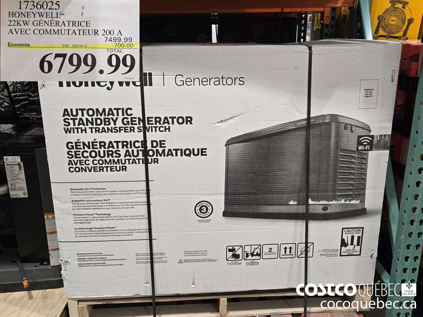 1736025 HONEY WELL 22KW GENERATRICE AVEC COMMUTATEUR 200 A  ($700.00 INSTANT SAVINGS EXPIRES ON 2025-04-23) $6799.99