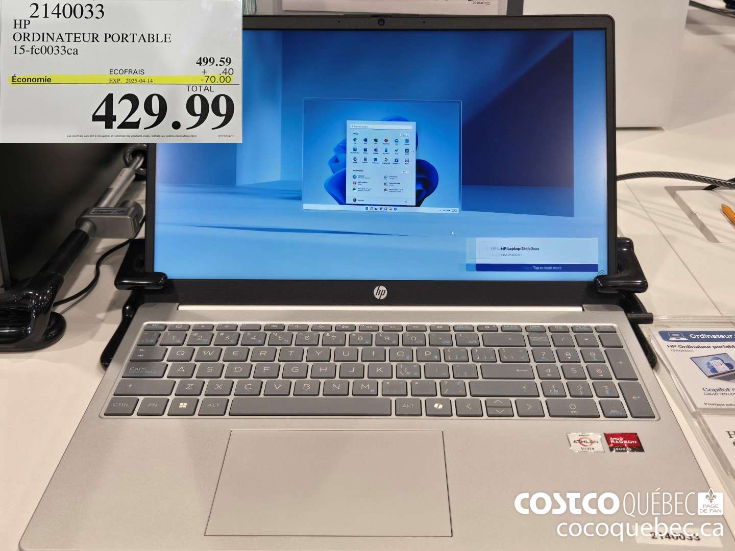 2140033 HP ORDINATEUR PORTABLE  ($70.00 INSTANT SAVINGS EXPIRES ON 2025-04-14) $429.99