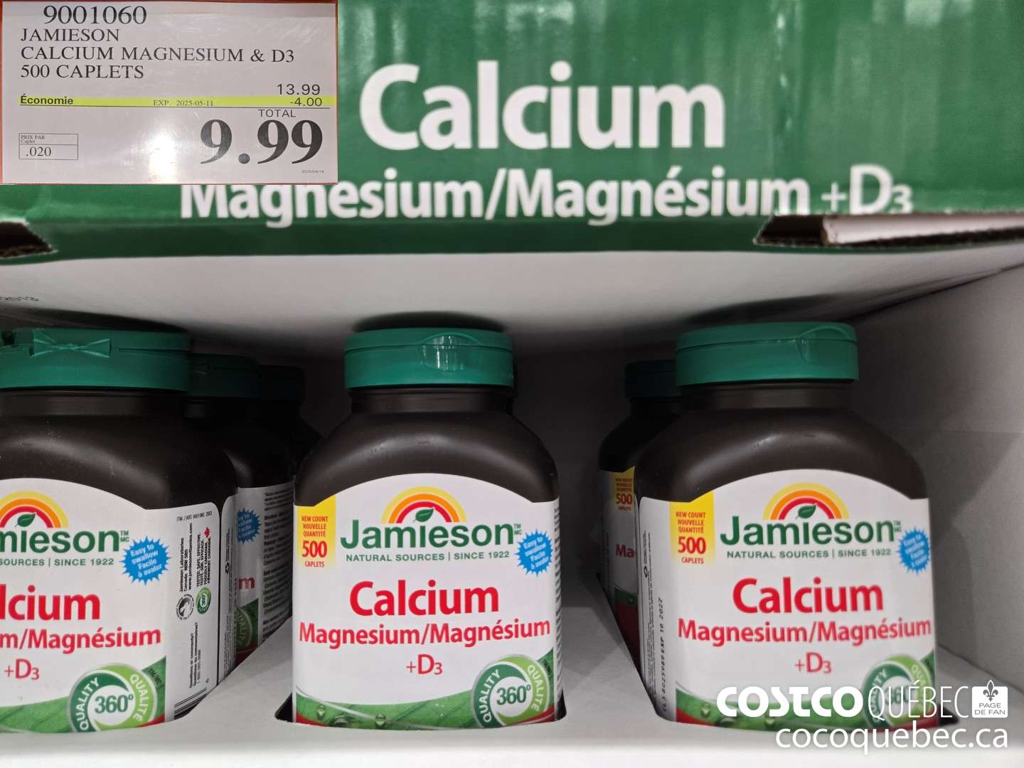 9001060 JAMIESON CALCIUM MAGNESIUM ET VIT D 500 CAPLETS  ($4.00 INSTANT SAVINGS EXPIRES ON 2025-05-11) $9.99
