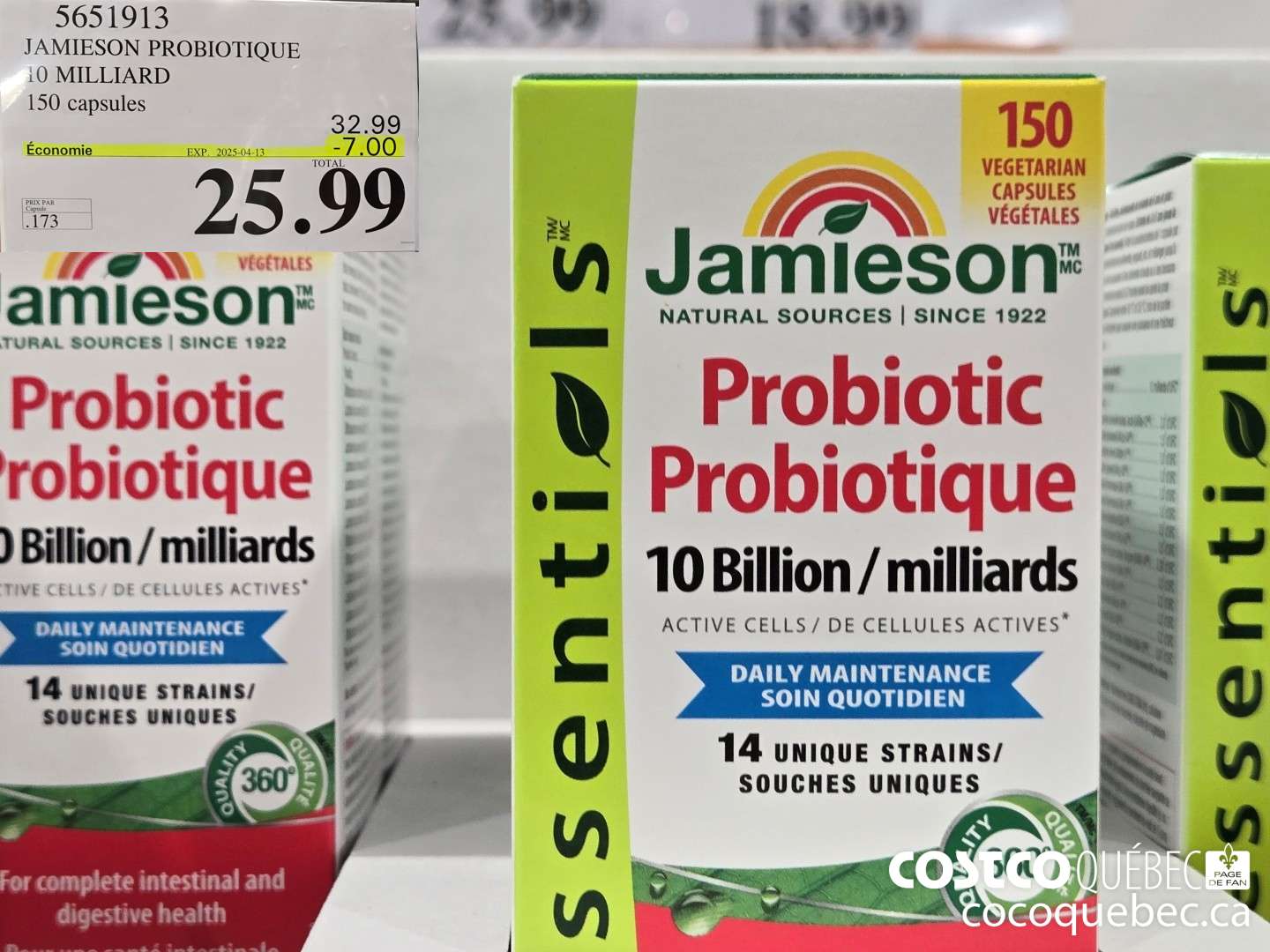 5651913 JAMIESON PROBIOTIQUE 10 MILLIARD 150 capsules M 3/30  ($7.00 INSTANT SAVINGS EXPIRES ON 2025-04-13) $25.99