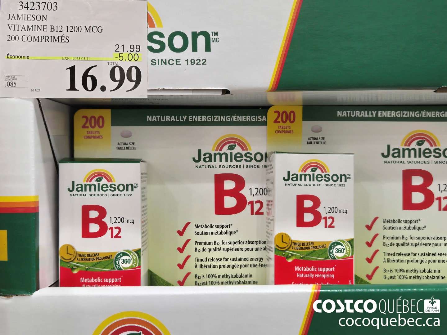 3423703 JAMIESON | VITAMINE Bl2 LOOMCG — 200 COMPRIMES ($5.00 INSTANT SAVINGS EXPIRES ON 2025-05-11) $16.99
