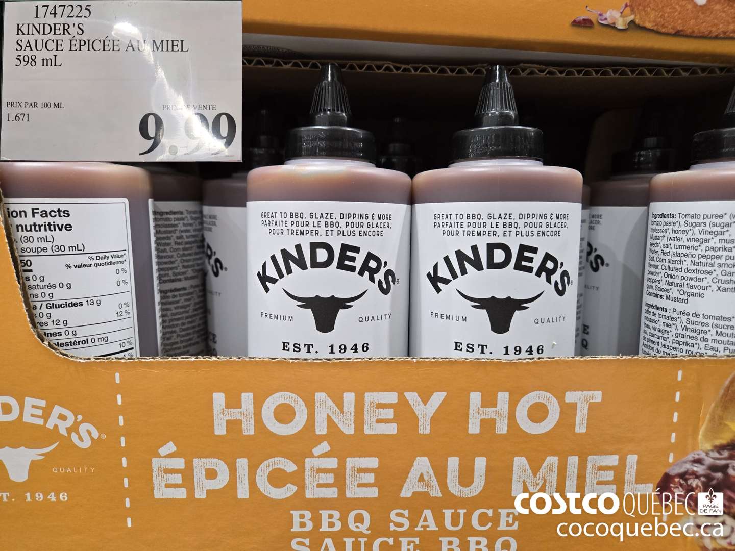 1747225 KINDERS SAUCE EPICEE At MIEL 598 mL  $9.99