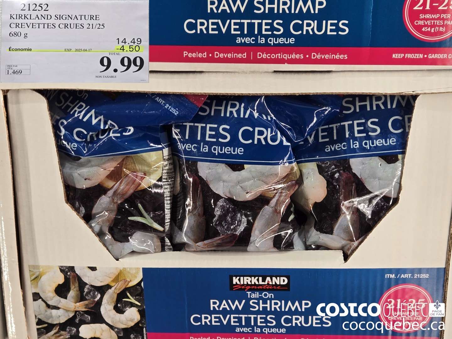 21252 KIRKLAND SIGNATURE CREVETTES CRUES 21/25  ($4.50 INSTANT SAVINGS EXPIRES ON 2025-04-17) $9.99