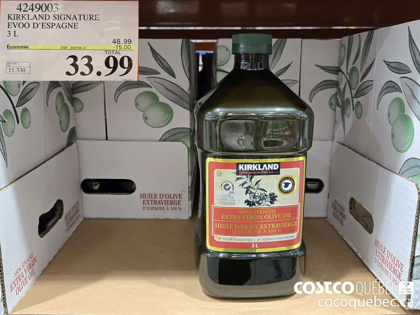 4249005 KIRKLAND SIGNATURE EVOO D'ESPAGNE  ($15.00 INSTANT SAVINGS EXPIRES ON 2025-04-13) $33.99