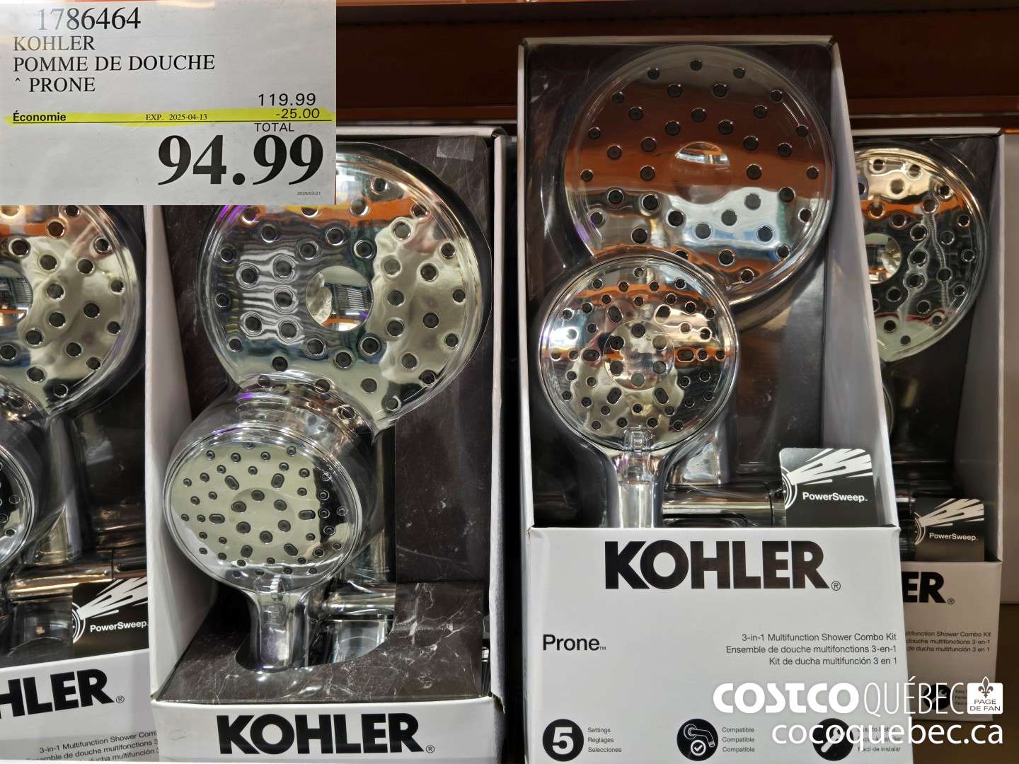1786464 KOHLER POMME DE DOUCHE ~ PRONE  (EXPIRES ON 2025-04-13) $94.99