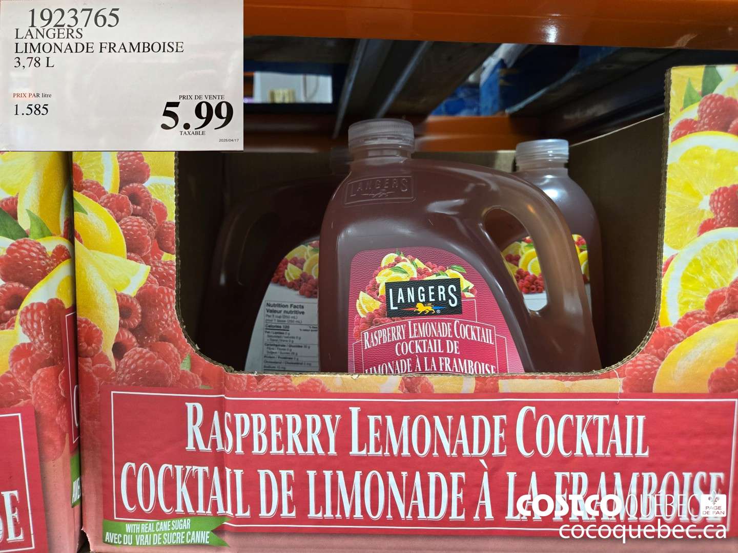 1923765 LANGERS LIMONADE FRAMBOISE  $5.99