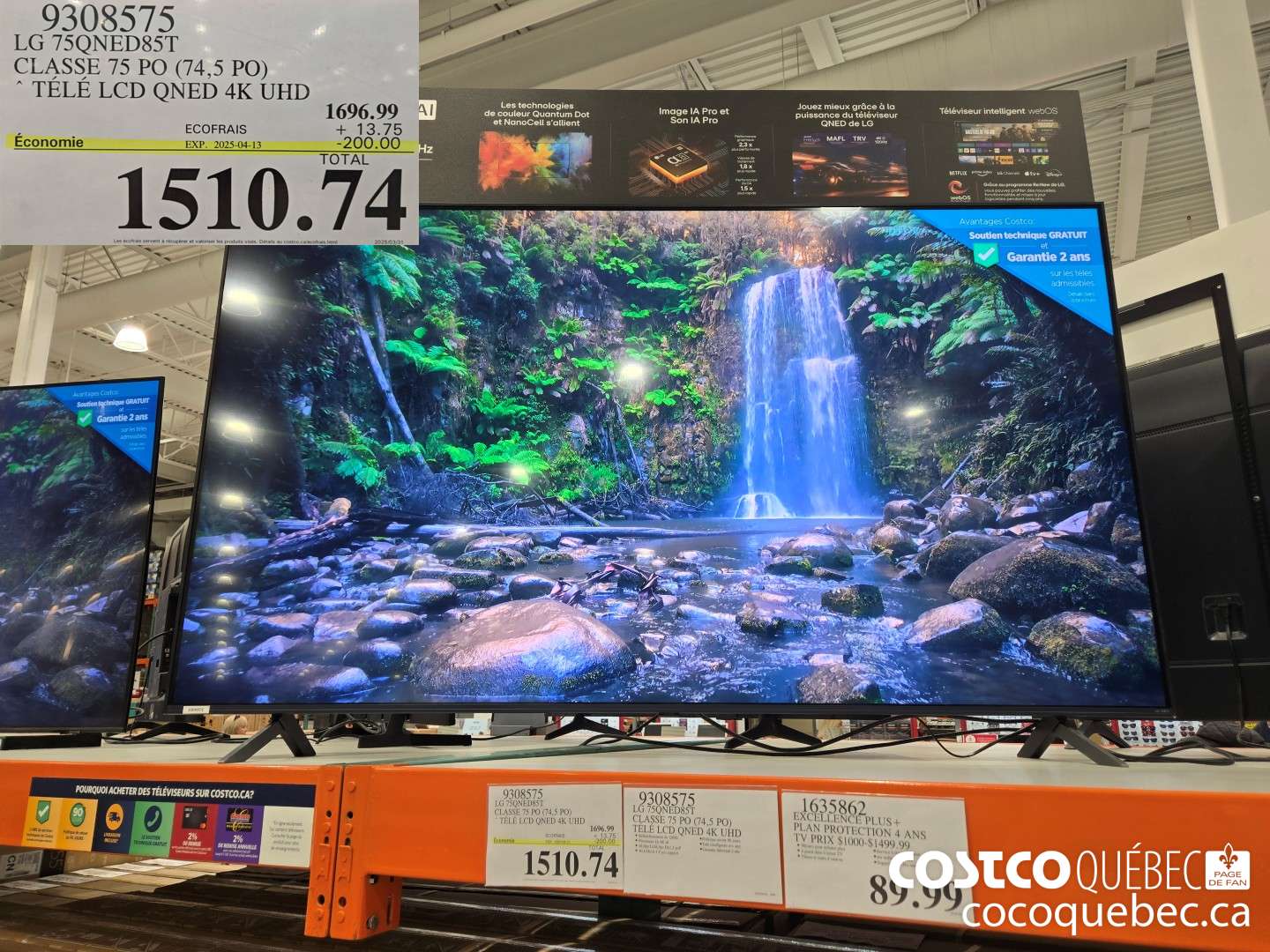 9308575 LG 75QNED85T CLASSE 75 PO (74,5 PO) TELE LCD QNED 4K UHD  ($200.00 INSTANT SAVINGS EXPIRES ON 2025-04-13) $1510.74