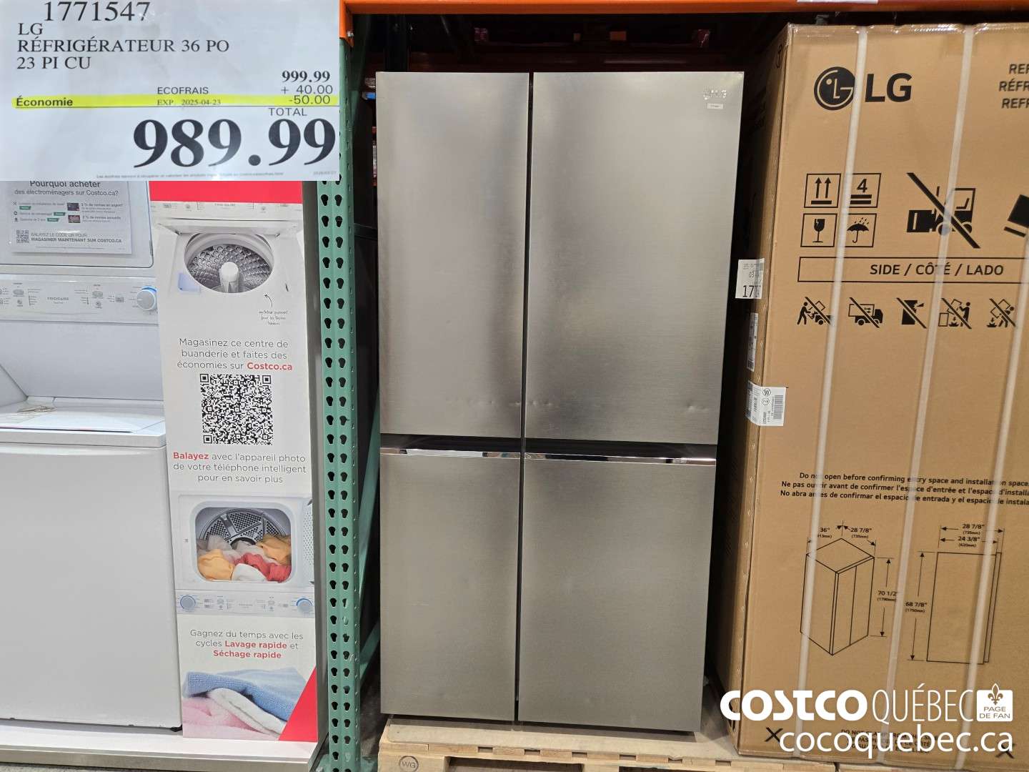 1771547 LG REFRIGERATEUR 36 PO 23 PICU  ($50.00 INSTANT SAVINGS EXPIRES ON 2025-04-23) $989.99