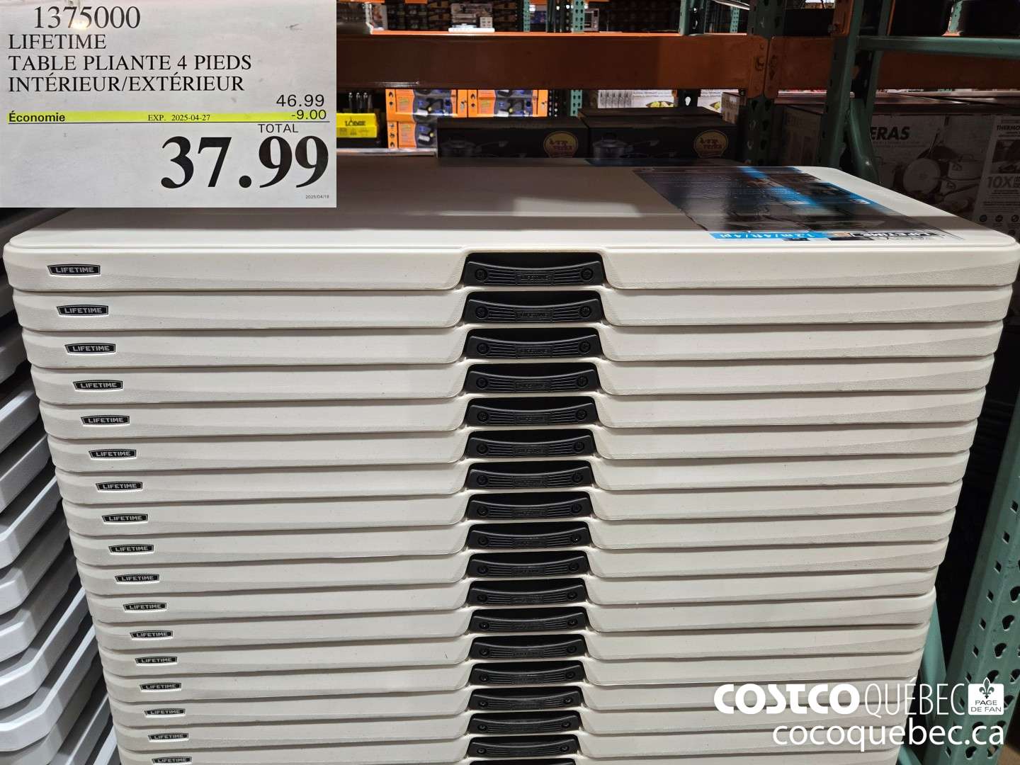 1375000 LIFETIME TABLE PLIANTE 4 PIEDS INTL ERIEUR/ EXT! ERIEUR ($9.00 INSTANT SAVINGS EXPIRES ON 2025-04-27) $59.99