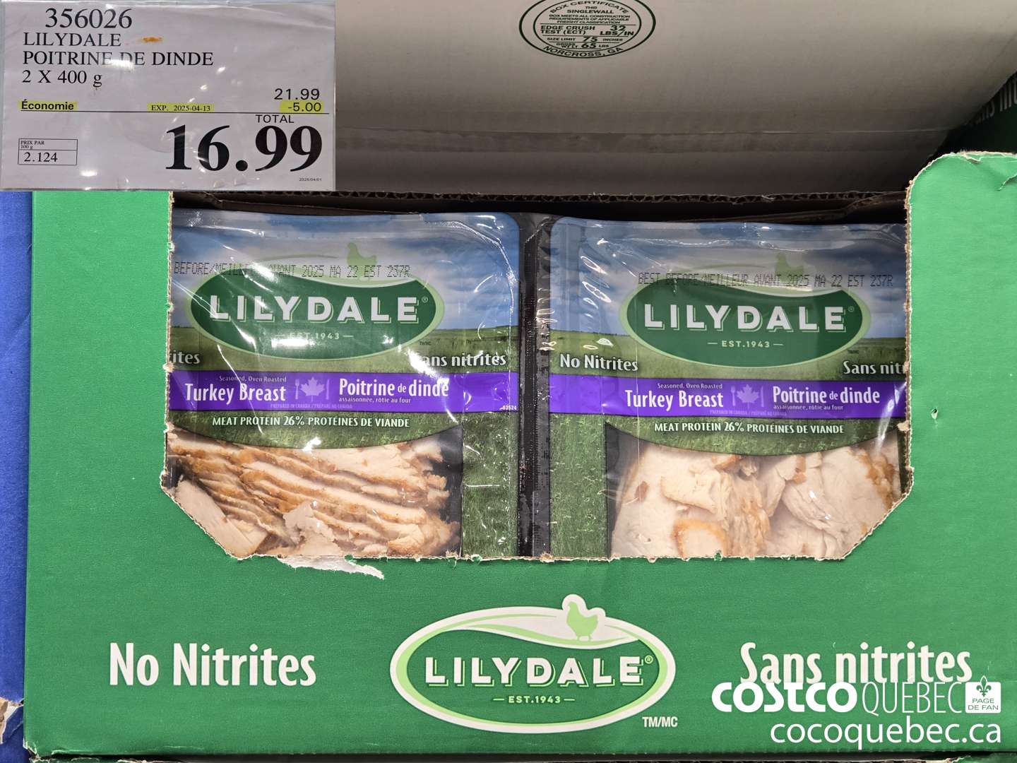 356026 LILYDALE POITRINE DE DINDE 2 X 400 ($5.00 INSTANT SAVINGS EXPIRES ON 2025-04-13) $16.99