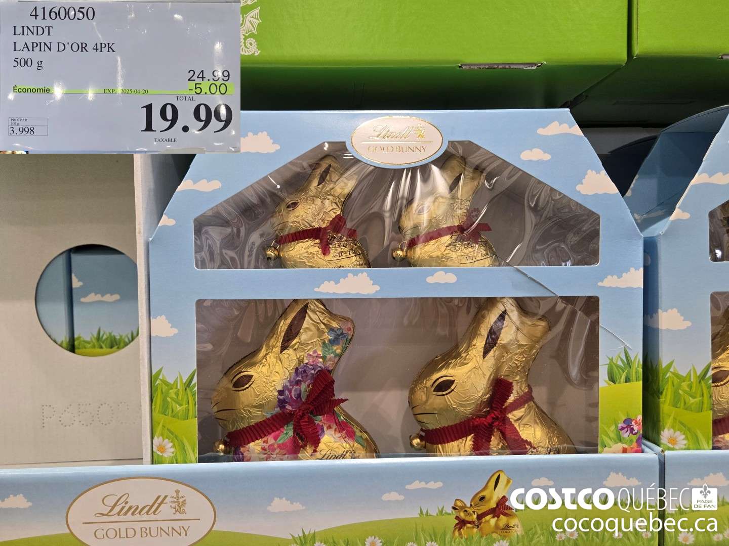4160050 LINDT LAPIN D'OR 4PK 500 G  ($5.00 INSTANT SAVINGS EXPIRES ON 2025-04-20) $19.99
