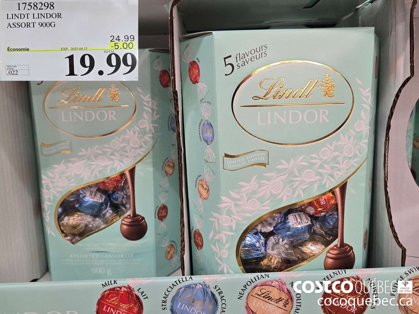 1758298 LINDT LINDOR ASSORT 900G  $24.99