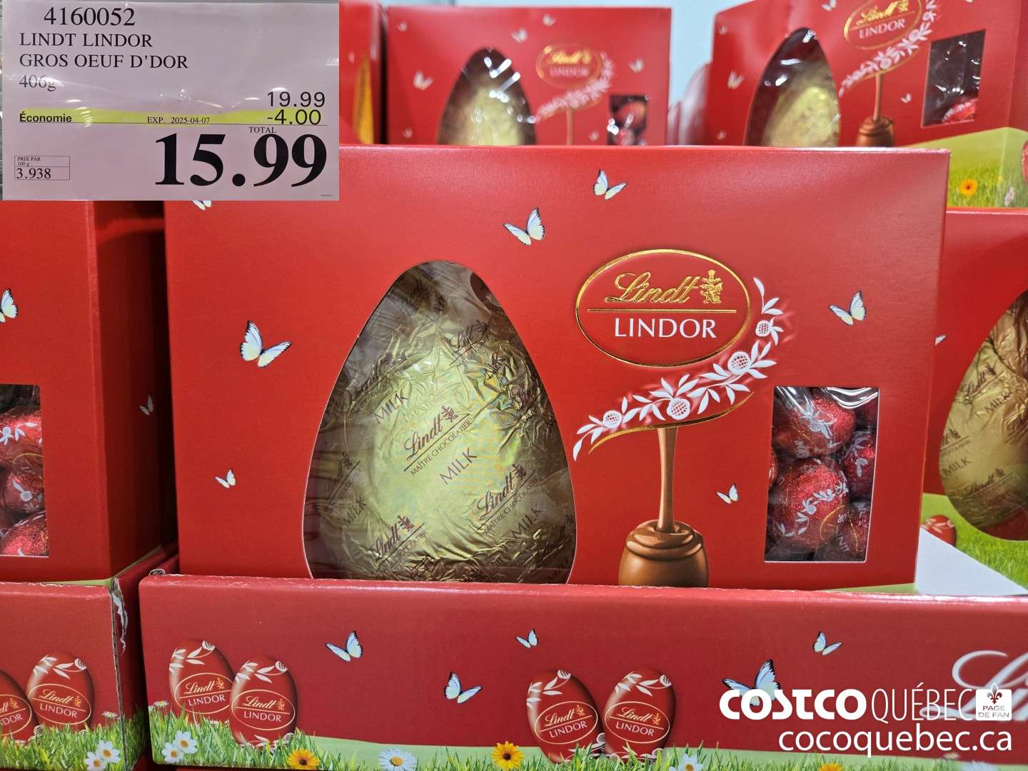 4160052 LINDT LINDOR GROS OEUF D'DOR 406g  ($4.00 INSTANT SAVINGS EXPIRES ON 2025-04-07) $15.99