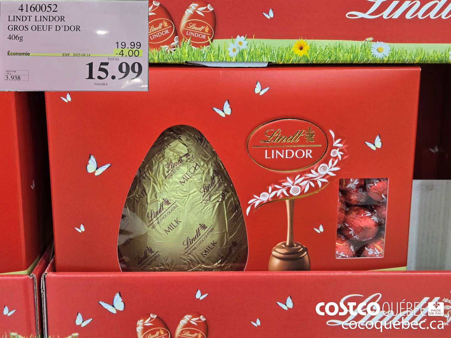 4160052 LINDT LINDOR GROS OEUF D'DOR 406g  ($4.00 INSTANT SAVINGS EXPIRES ON 2025-04-07) $15.99