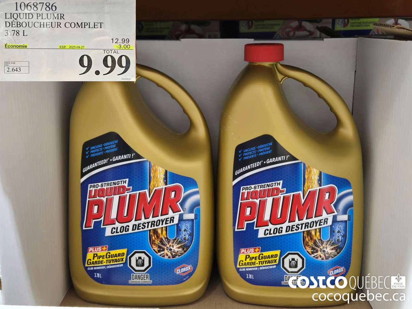 1068786 LIQUID PLUMR DEBOUCHEUR COMPLET 3.78 L ($3.00 INSTANT SAVINGS EXPIRES ON 2025-04-27) $9.99