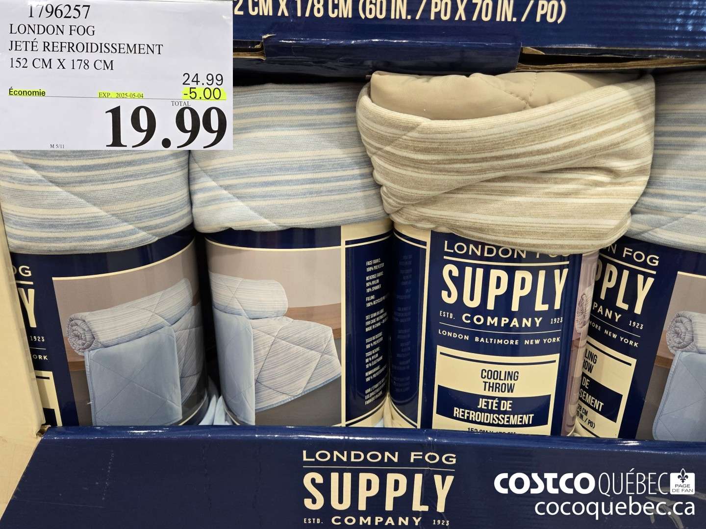 1796257 LONDON FOG JETE REFROIDISSEMENT 152 CM X 178 CM  ($5.00 INSTANT SAVINGS EXPIRES ON 2025-05-04) $19.99