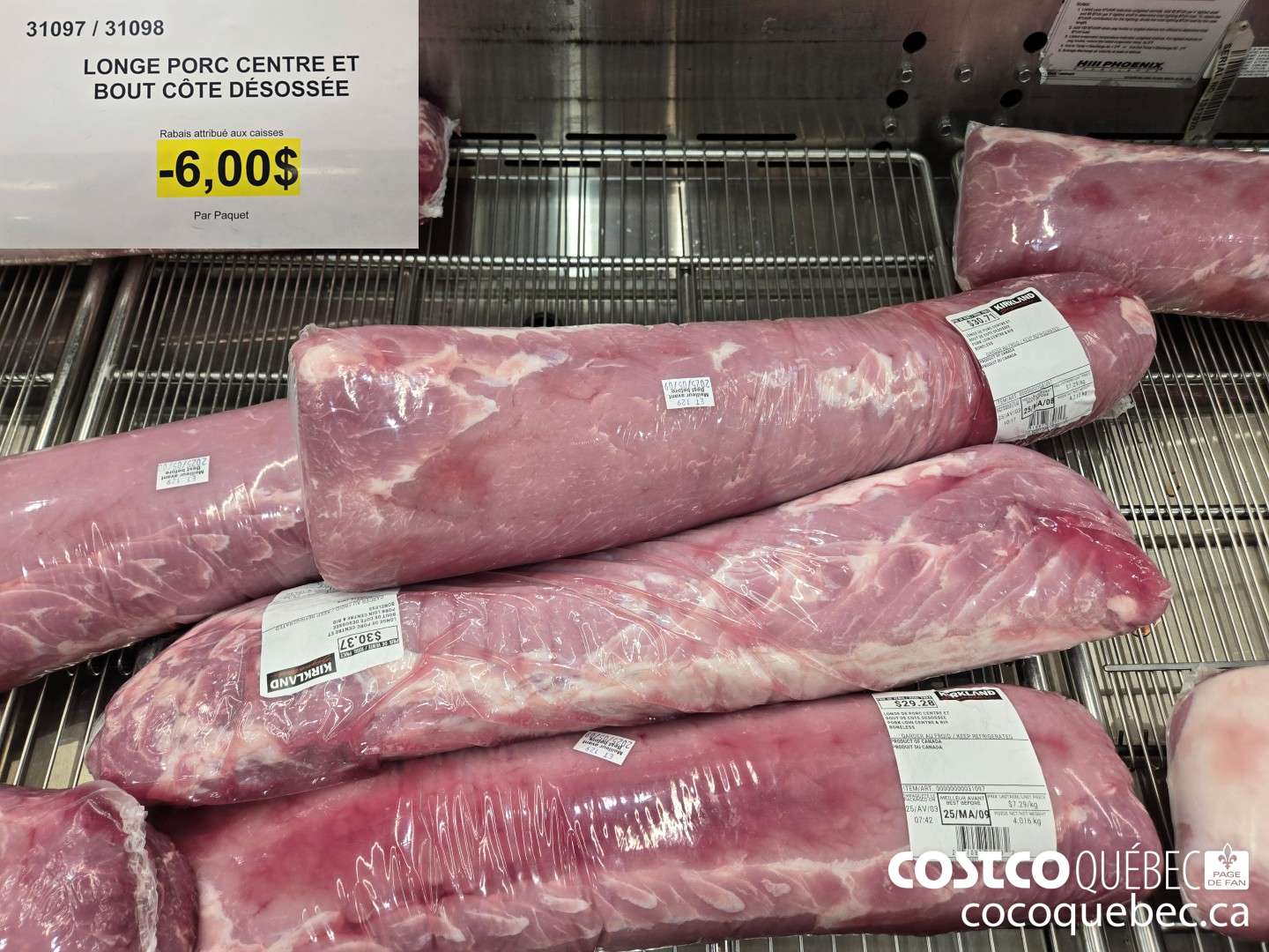 31097 LONGE PORC CENTRE ET BOUT COTE DESOSSEE  ($6.00 INSTANT SAVINGS)