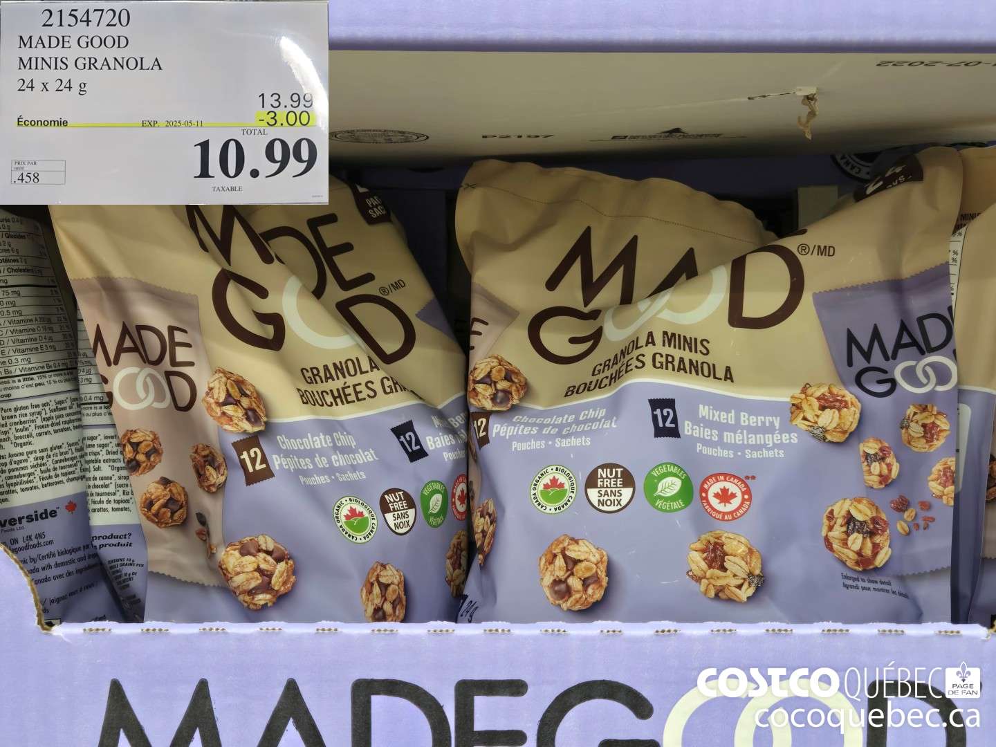 2154720 MADE GOOD MINIS GRANOLA 24 x 24 g  ($3.00 INSTANT SAVINGS EXPIRES ON 2025-05-11) $10.99