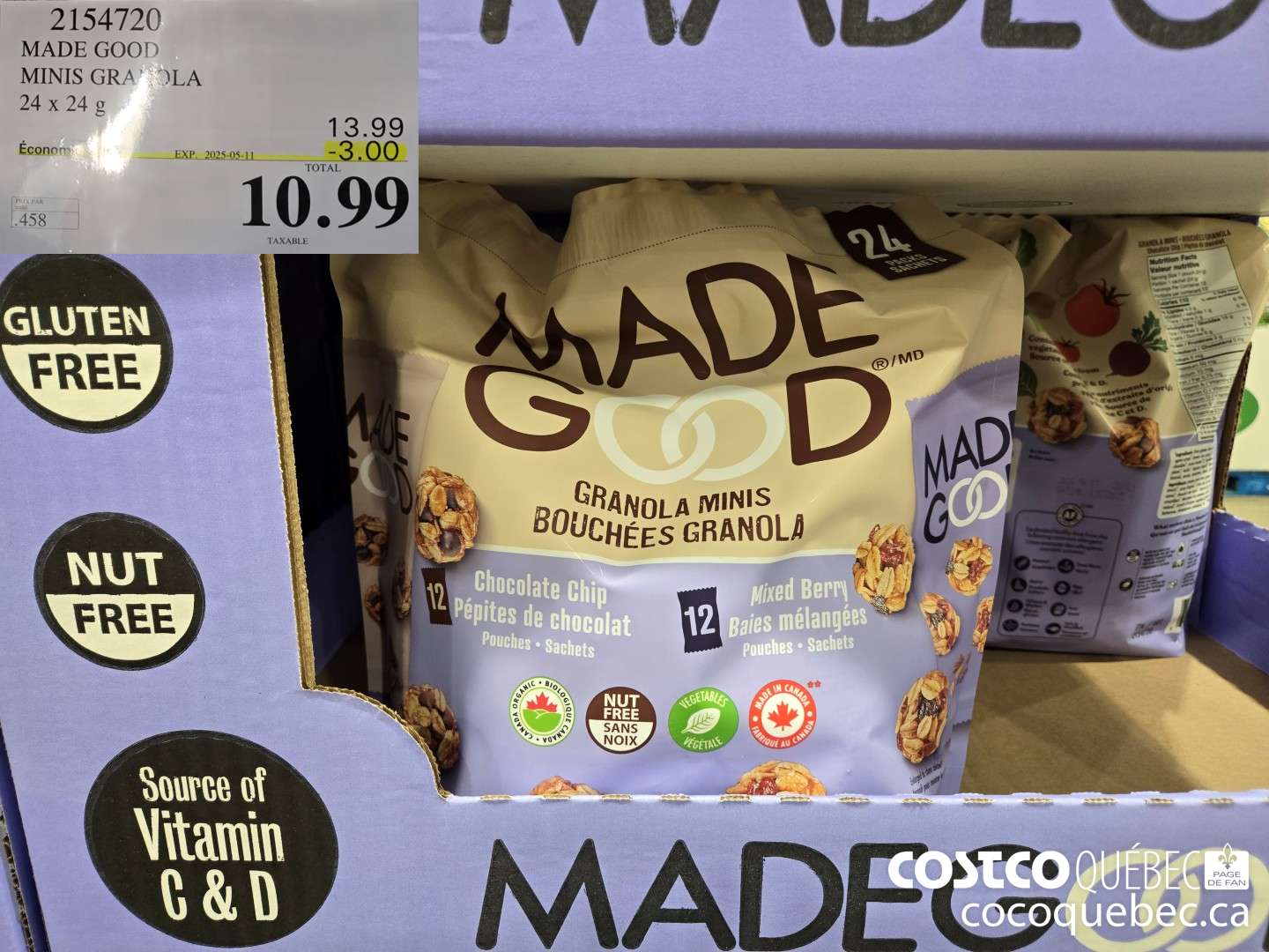 2154720 MADE GOOD MINIS GRANOLA 24 x 24 g  ($3.00 INSTANT SAVINGS EXPIRES ON 2025-05-11) $10.99