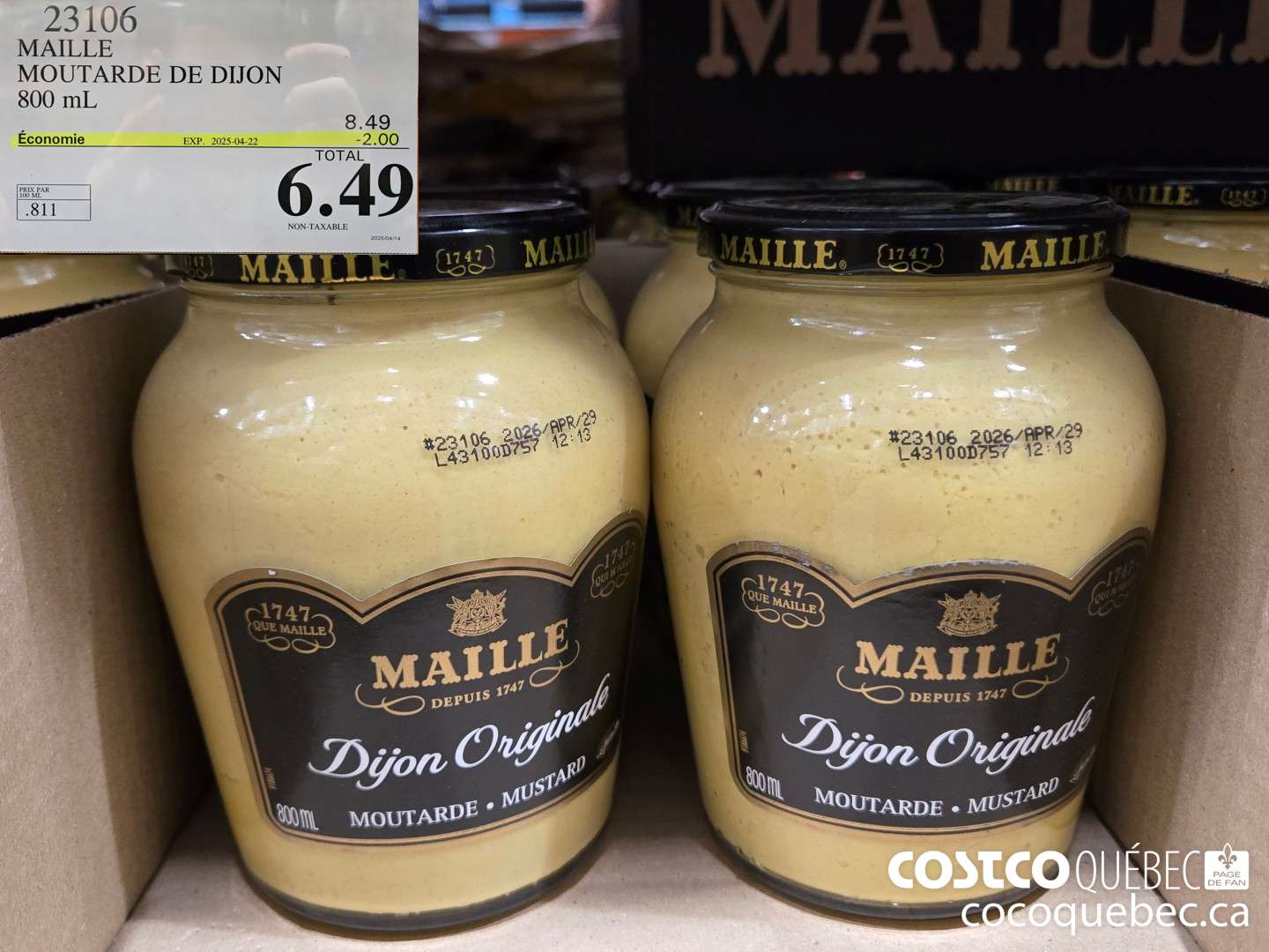 23106 MAILLE MOUTARDE DE DIJON 800 mL  ($2.00 INSTANT SAVINGS EXPIRES ON 2025-04-22) $6.49