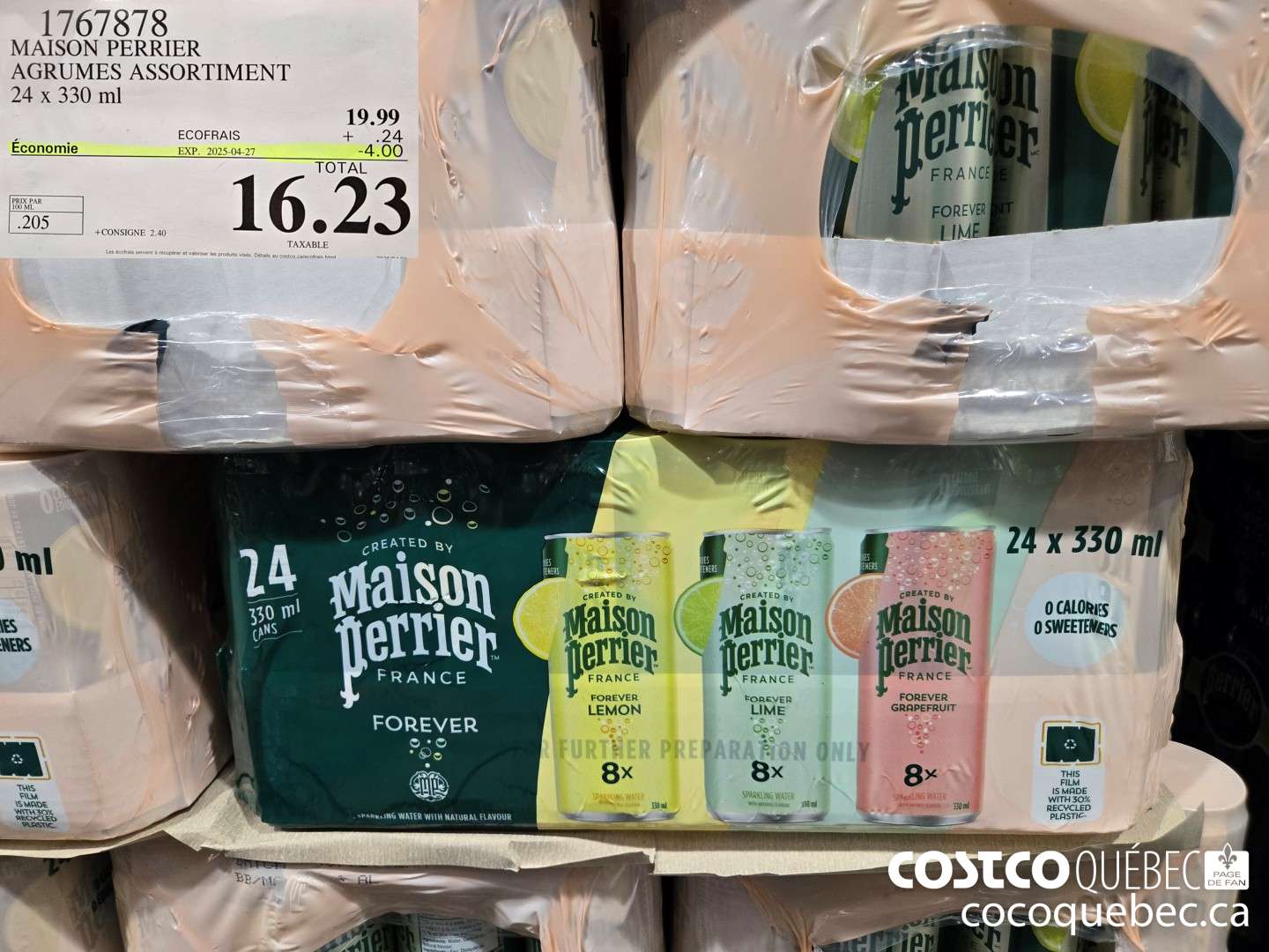 1767878 MAISON PERRIER AGRUMES ASSORTIMENT 24 x 330 ml  ($4.00 INSTANT SAVINGS EXPIRES ON 2025-04-27) $16.23