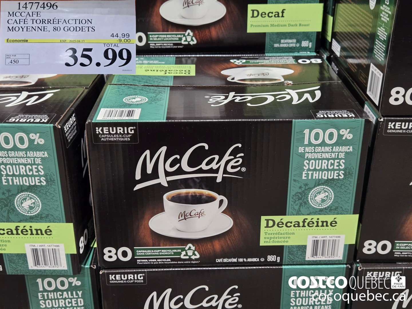 1477496 MCCAFE CAFE TORREFACTION MOYENNE, 80 GODETS  ($9.00 INSTANT SAVINGS EXPIRES ON 2025-04-13) $35.99