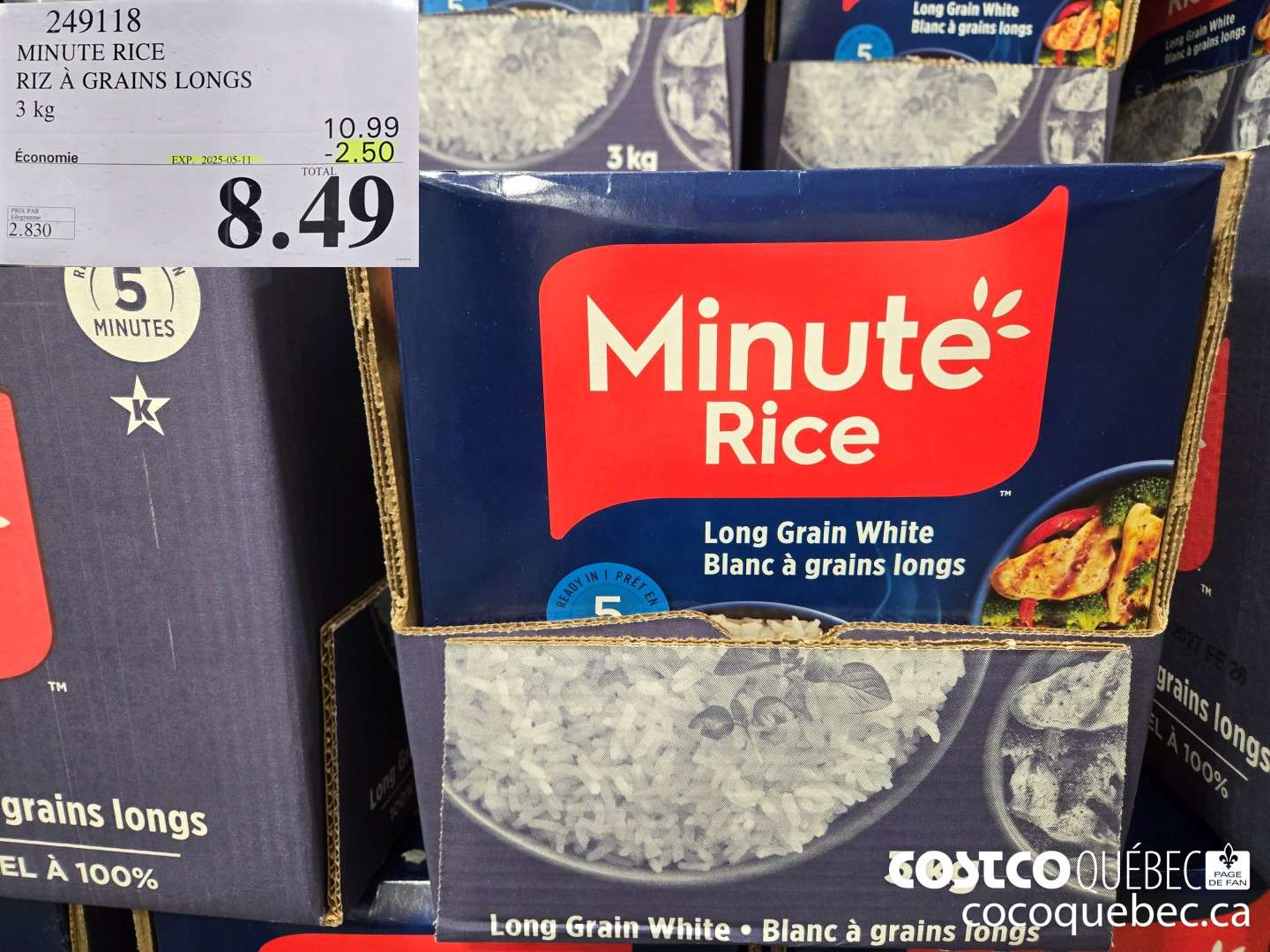 249118 MINUTE RICE RIZ 4 GRAINS LONGS 3 kG ($2.50 INSTANT SAVINGS EXPIRES ON 2025-05-11) $8.49