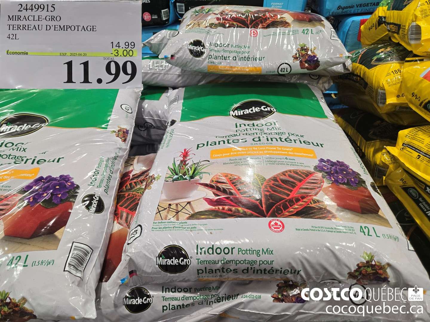 2449915 MIRACLE-GRO TERREAU D'EMPOTAGE 42L  ($3.00 INSTANT SAVINGS EXPIRES ON 2025-04-20) $11.99