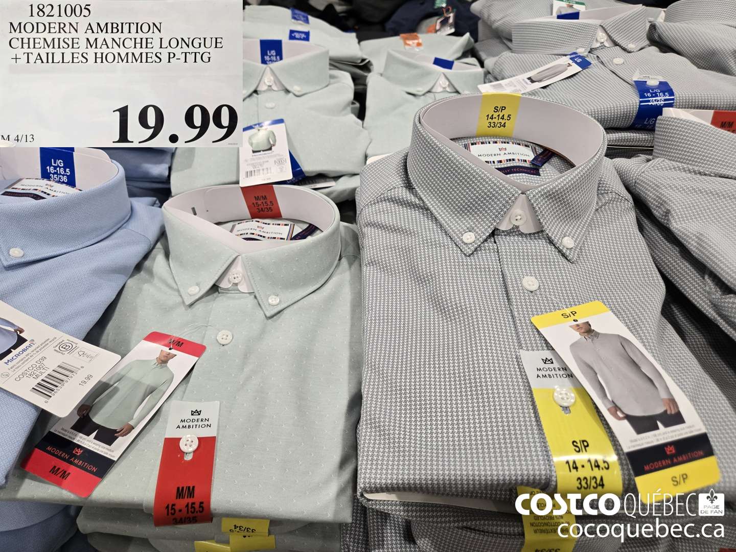 1821005 MODERN AMBITION CHEMISE MANCHE LONGUE +TAILLES HOMMES P-TTG  $19.99