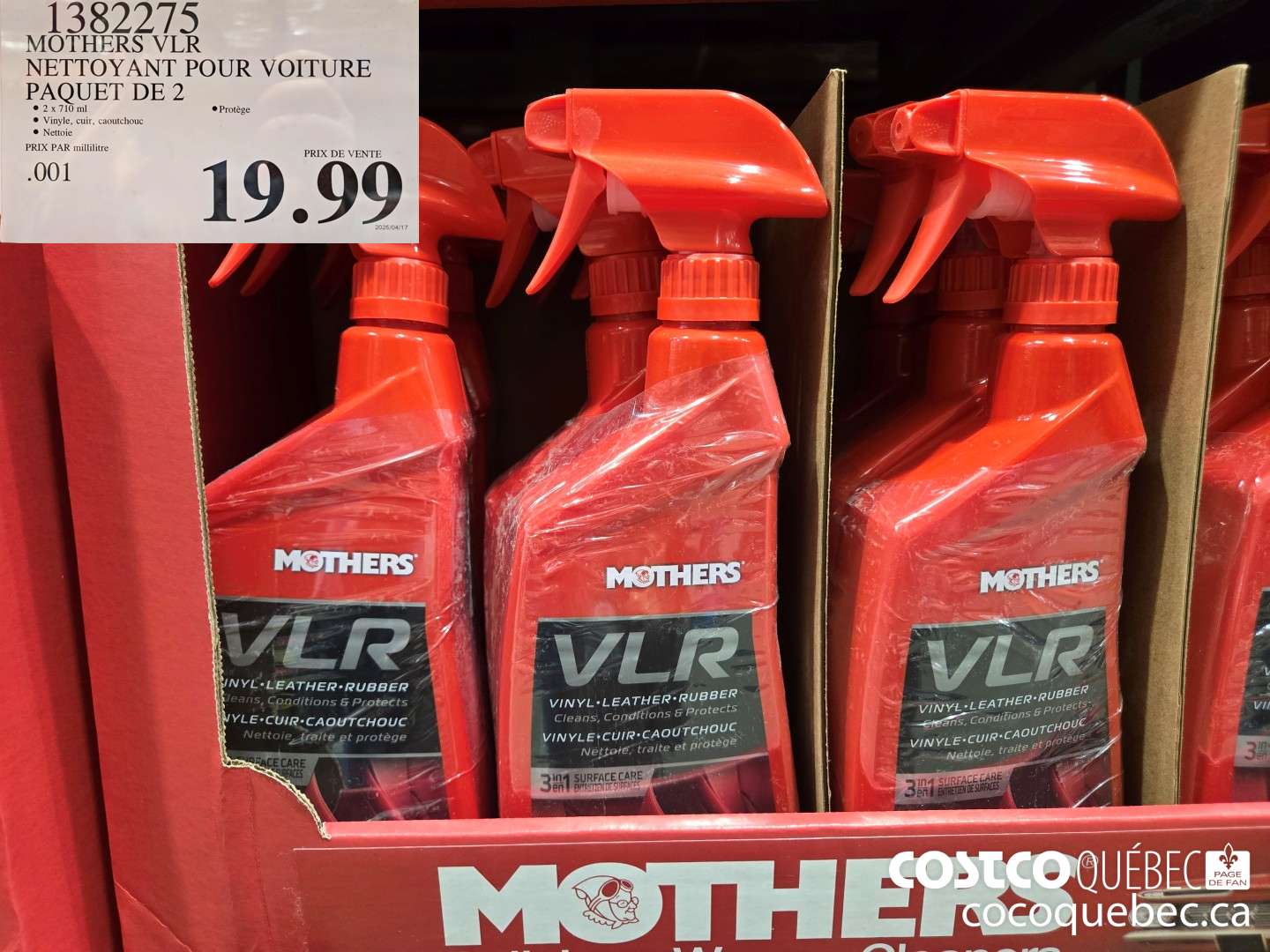 1382275 MOTHERS VLR NETTOY ANT POUR VOITURE PAQUET DE 2  $19.99