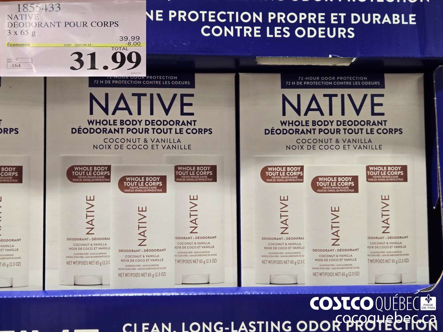 1855433 NATIVE DEODORANT 3x65 g 2025-04-13 ($8.00 INSTANT SAVINGS EXPIRES ON 2025-04-13) $31.99