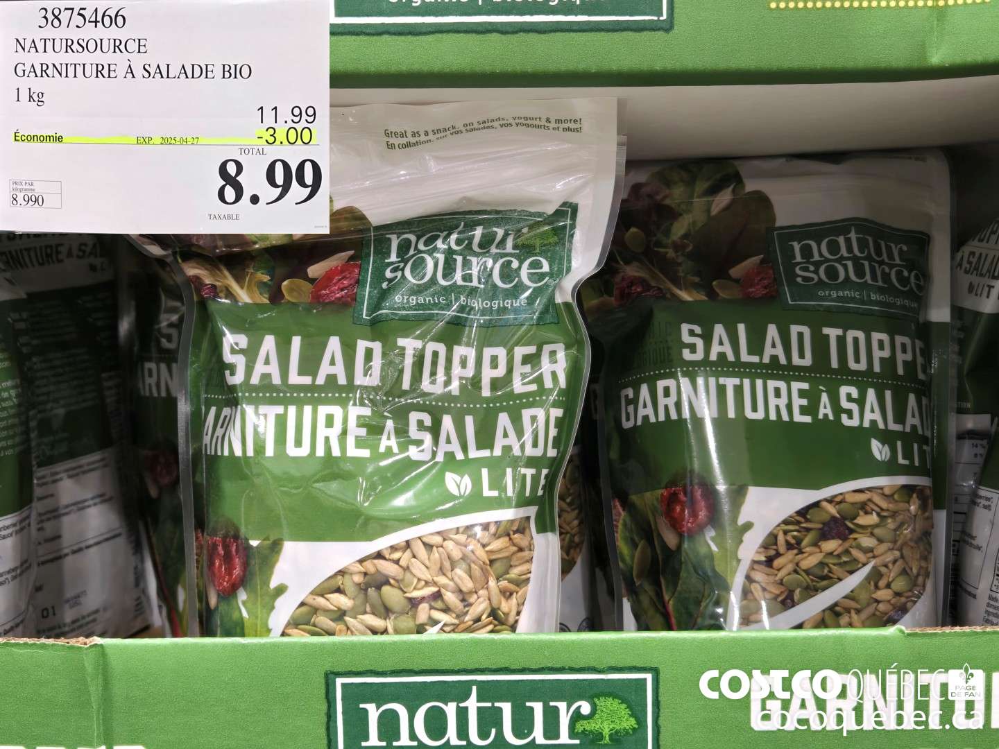 3875466 NATURESOURCE GARNITURE a SALADE BIO 1 kg  ($3.00 INSTANT SAVINGS EXPIRES ON 2025-05-11) $8.99