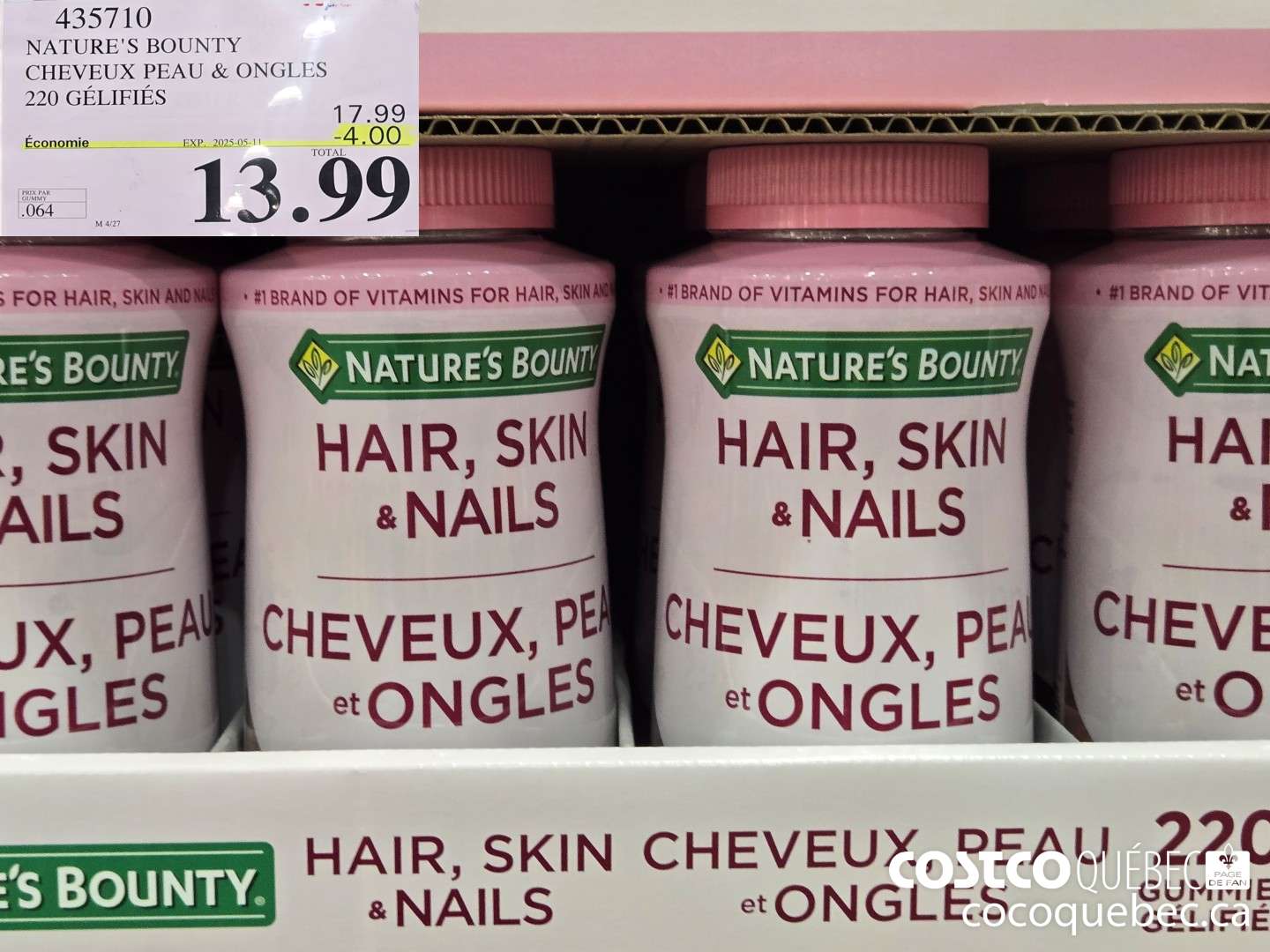 435710 NATURE'S BOUNTY CHEVEUX PEAU & ONGLES 220 VITAMINES EN GELEE ($4.00 INSTANT SAVINGS EXPIRES ON 2025-05-11) $13.99