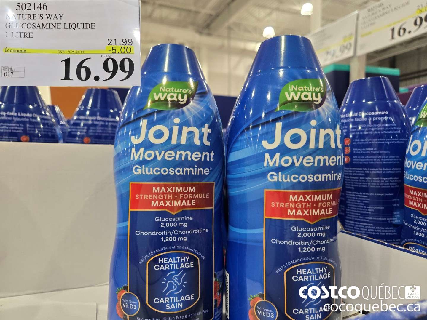 502146 NATURE'S WAY GLUCOSAMINE LIQUIDE 1L  ($5.00 INSTANT SAVINGS EXPIRES ON 2025-04-13) $16.99