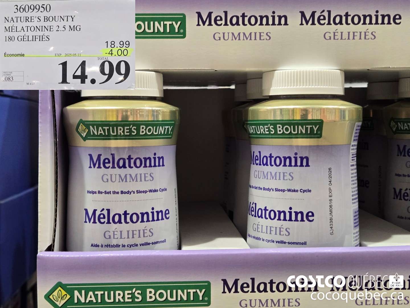 3609950 NATURE S BOUNTY MELATONINE GELIFIES 180 GELIFIES  ($4.00 INSTANT SAVINGS EXPIRES ON 2025-05-11) $14.99