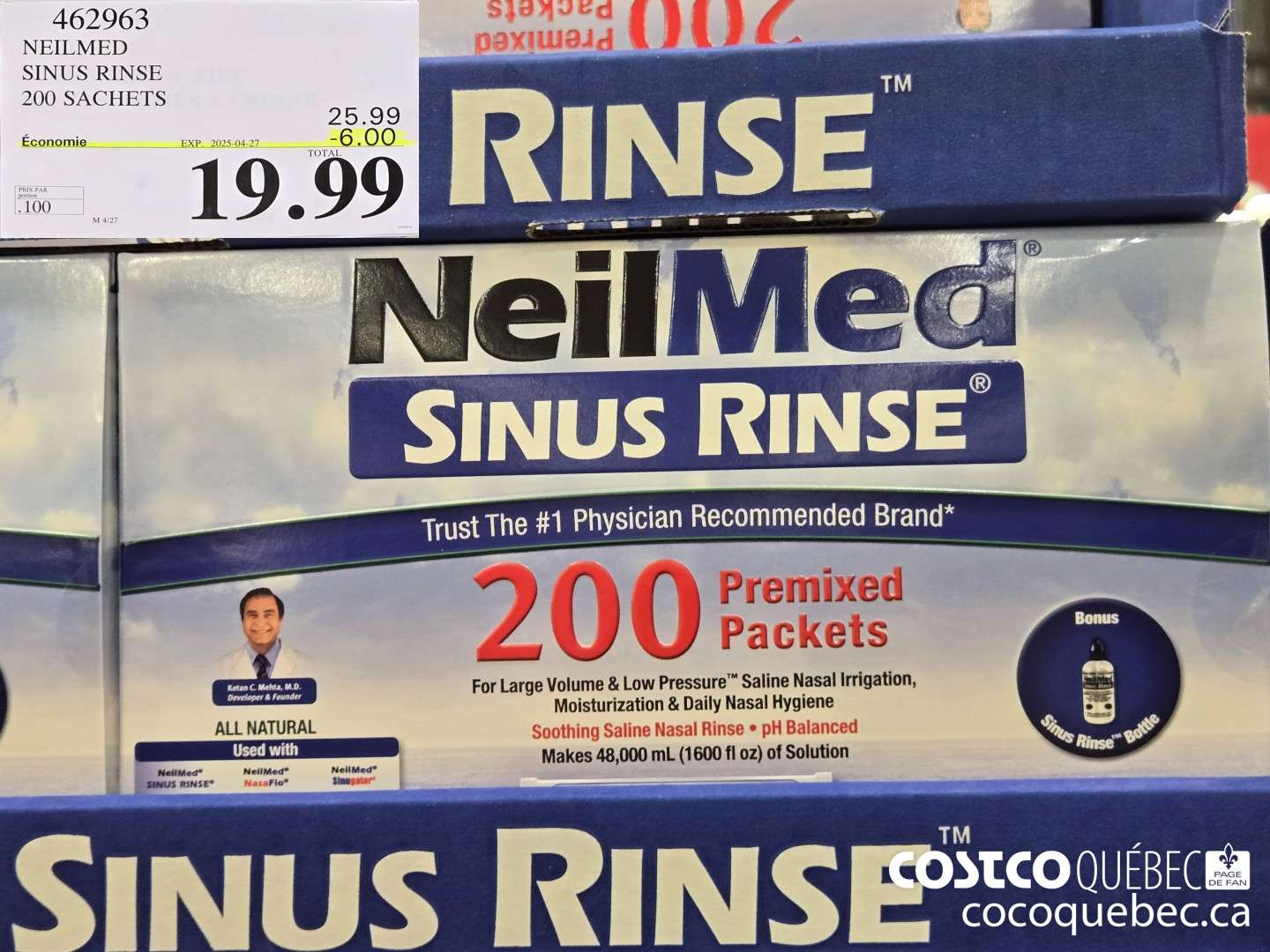 462963 NEILMED SINUS RINSE 200 SACHETS  ($6.00 INSTANT SAVINGS EXPIRES ON 2025-04-27) $19.99