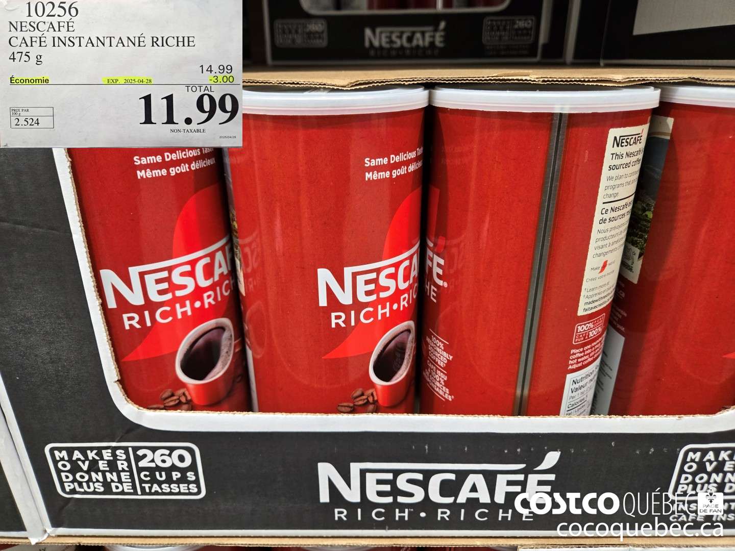 10256 NESCAFE CAFE INSTANTANE RICHE 475 g  ($3.00 INSTANT SAVINGS EXPIRES ON 2025-04-28) $11.99