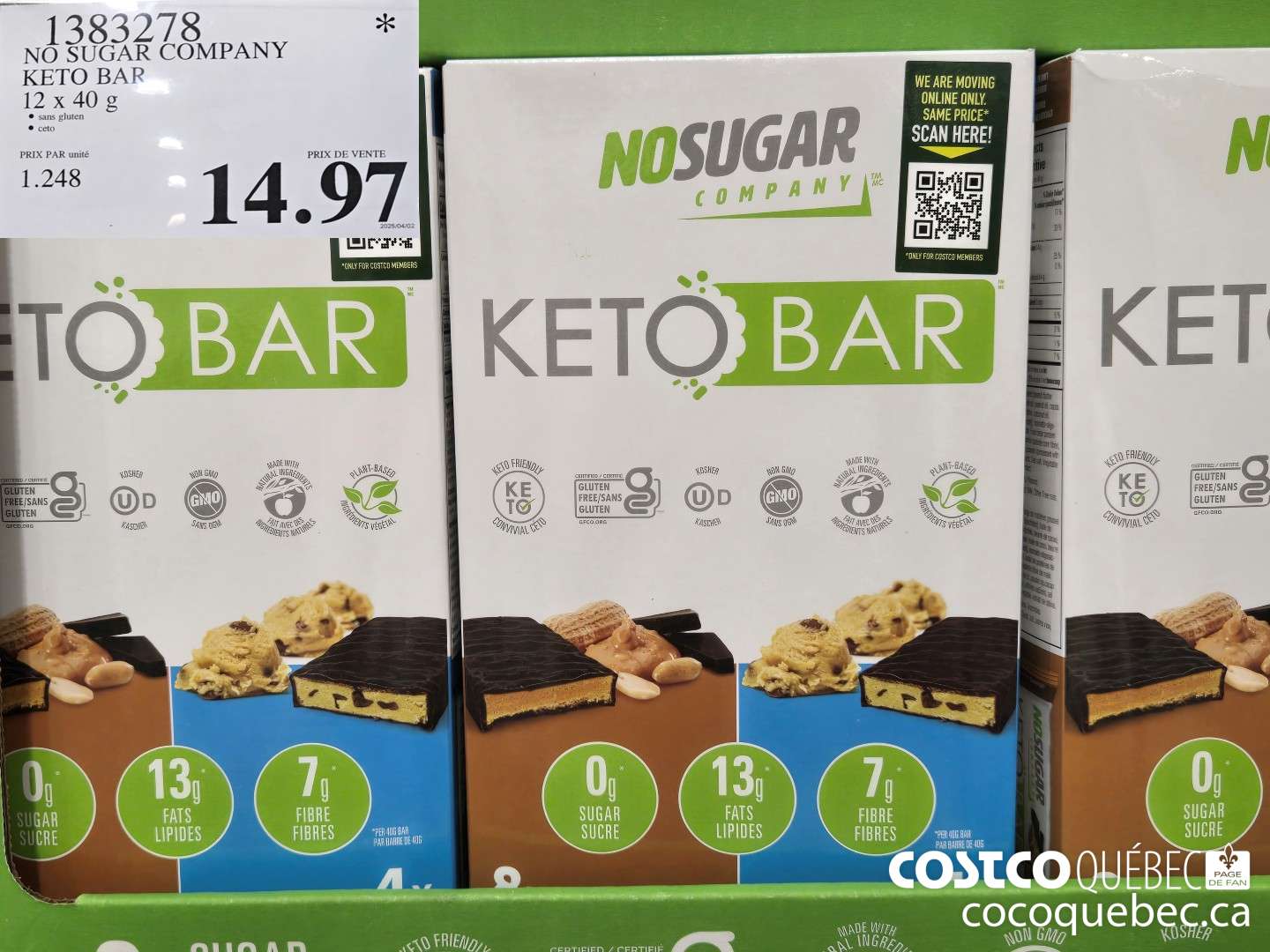 1383278 NO SUGAR COMPANY KETO BAR 12x 40 g  $14.97
